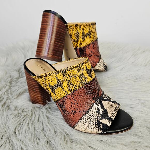 Gibson Latimer Block Heel Mules Snakeskin Print Goat Leather Slip on Size 8M - Picture 1 of 10